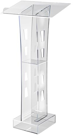 PurpleMinder Transparentes Acryl-Lucite-Podium 110 cm Hoch Kanzel-Vortragstisch Blau-LED Stehpult AC100-240V Kanzel Rednerpult für Kirchen