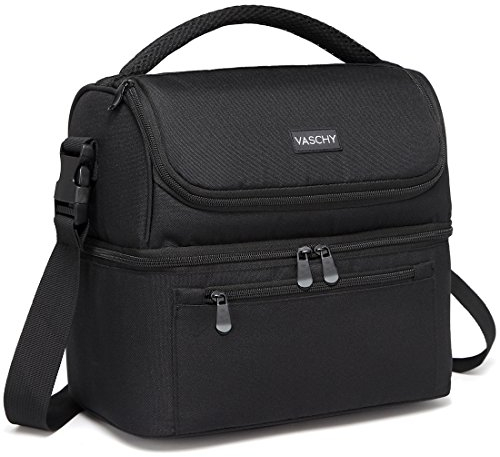 VASCHY Lunchtasche für Damen und Herren, 8 l Fassungsvermögen, wasserabweisend, mit Schultergurt und Tragegriff, Schwarz