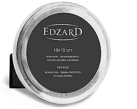 EDZARD Bilderrahmen Pepe für Foto Durchmesser 10 cm, rund, gemustert, edel versilbert, anlaufgeschützt, mit Samtrücken, Fotorahmen zum Stellen
