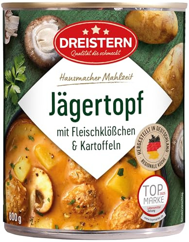 DREISTERN Jägertopf 800g – mit Fleischklößen, Kartoffeln & Champignons | Eintopf mit würziger Jägersoße – deftige Hausmacher Qualität, schnell zubereitet & lange haltbar
