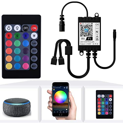 Miwatt W-LAN wifi Dimmbar Led Streifen und Y Adapter 4-Pin Controller,App gesteuert arbeite mit Alexa, Android/IOS System Stimmenkontrolle,Dimmbar, Timing Funktion,Musiksteuerung (Y-Adapter 4 Pin)