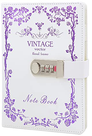 NectaRoy Lockable Diary Lock Journal, PU Leather Cover Writing Notebook Planner, Wire Binding Lined Daily Travel Journal with Lock, Password Notepad with Pen Holder, Size 215x150mm