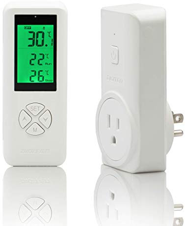 DIGITEN Wireless Temperature Controlled Outlet, Digital Plug in Thermostat with Remote Control and Built-in Temp Sensor, Heating & Cooling for A/C, Fans, Heaters (Remote Detects Temperature)