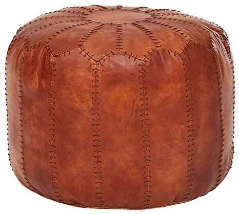 FineBuy Sitzhocker Echtleder Braun 52 x 40 x 52 cm Ottomane Wohnzimmer, Design Pouf Hocker Orientalisch, Polsterhocker Orient Beinablage Sofa