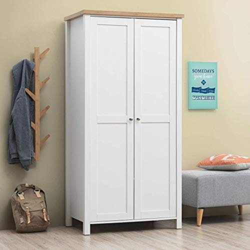 Timber Art Design UK Astbury 2 Door Double Wardrobe White & Oak Effect Bedroom Furniture Cupboard