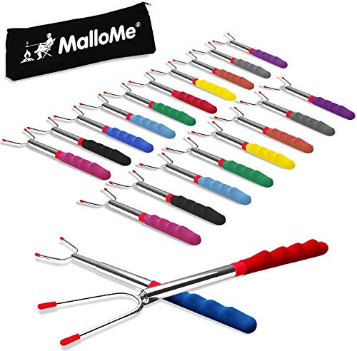 MalloMe Lot de 20 Brochettes Smores et Fourchette à Hot-Dog de Qualité Supérieure de 45 Pouces à la Guimauve | Extensible Patio Fire Pit Camping Batterie de Cuisine Feu de Camp