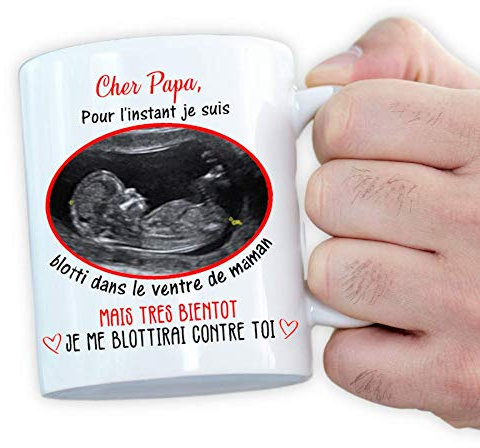 Mug personnalisé avec échographie – Cadeau grossesse original pour futur papa – Annonce bébé – Mug naissance personnalisable 325mL (Echographie papa)