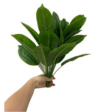Lot de 2 bouquets d'oiseaux de paradis artificiels de 45,7 cm, feuilles tropicales artificielles Strelitzia 12 feuilles de bananier pour arrangement floral en pot, décoration d'extérieur résistante