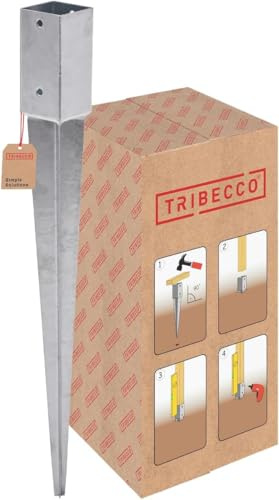 TRIBECCO Post Support Impact Ground Sleeve 71 x 71 mm Length 750 mm Hot-Dip Galvanised Steel Square Wood Post Anchor