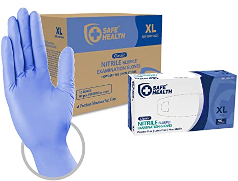Safe Health Gants Jetables d'examen en Nitrile Taille XL Bleu-pourpre, Lot de 900 gants, Sans poudre Sans latex Hypoallergéniques, Soins médicaux, 3,5 Mil