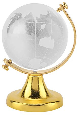 Boule De Cristal Globe du Monde 3D, Terrestre Carte Ornement Bureau Sphère Décor à Domicile Cadeau Maison Rond Terre Verre Magique Décoratif Home Office Decor Chambre Coucher d'anniversaire Or