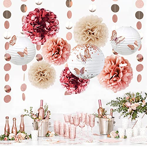 LIBRNTY Pompons Set,Pompons deko,Papier pompoms,Frozen geburtstagsdeko,Runde Kugelkette,Schmetterlingsdekoration,Seidenpapier pompons,für Feen-Party,Dekoration Geburtstag Party,Weihnachtsfeier