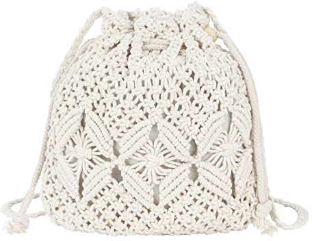 MEGAUK Damen Handgefertigte Crossbody Schultertasche mit Kordelzug Fransentasche Strohtasche Umhängetasche mit Fransen Stroh Strandtasche für Urlaub Am Meer