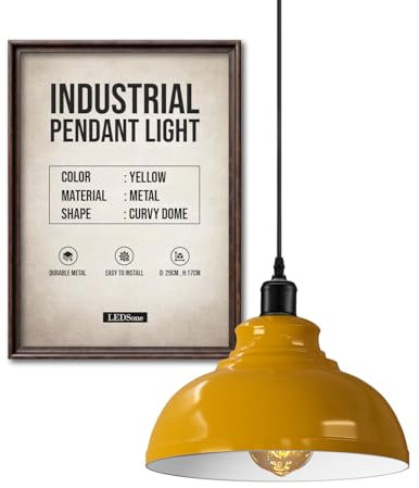 LEDSone Industriel Suspension Luminaire Rétro Lustre Plafonnier Vintage Lampe Éclairage de Plafond Abat-jour en Métal pour Restaurant Salon Chambre Cuisine Bar Couloir (Blanc) (Jaune)