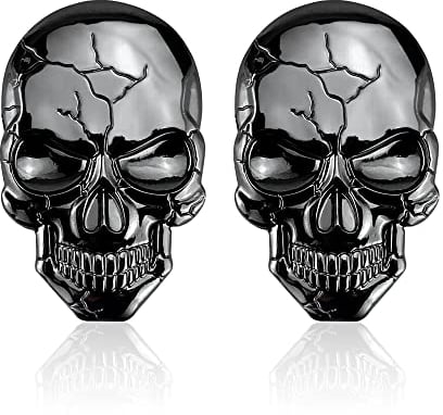 FainFun Metall Totenkopf Aufkleber, 2 Stück Totenkopf Aufkleber Auto Metall, 3D Aufkleber Auto Totenkopf, Autoaufkleber Metallica, Autoaufkleber Totenkopf, für Motorräder, Autos, Helme (Schwarz)