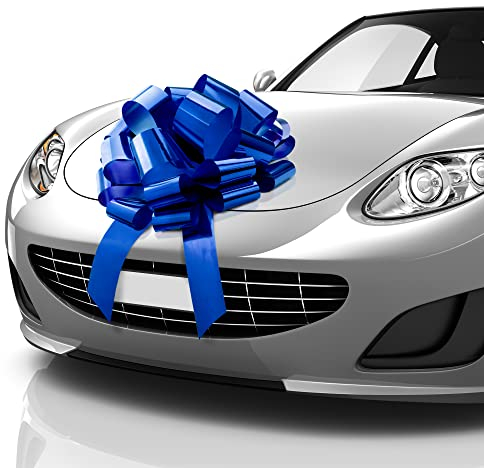 Zoe Deco Große Autoschleife (Blau, 41 cm / 16 Zoll), Riesenschleife für Auto, Geburtstagsschleife, große Blaue Schleife, Weihnachtsschleife für Autos, Geschenkverpackung, große Geschenkschleife