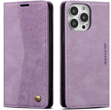 QLTYPRI Wallet Case for iPhone 14 Pro Max, Vintage PU Leather Folio Case with Card Slots Kickstand Magnetic Closure Shockproof Flip Phone Cover for iPhone 14 Pro Max - Purple