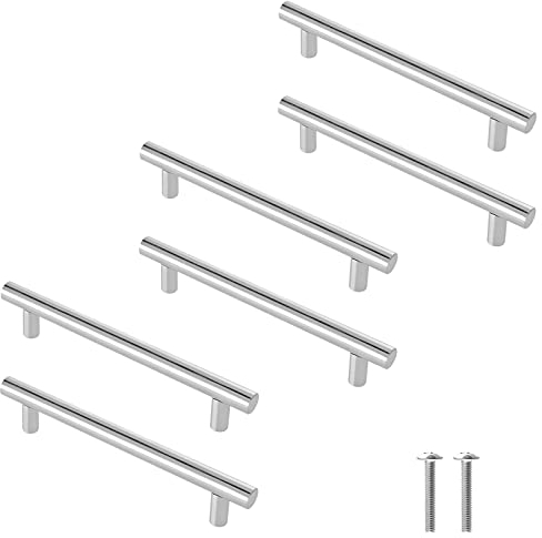 Cjueiom 6 Pack Brushed Nickel Cupboard Handles, 96mm Hole Center T Bar & Drawer Pulls, 150mm Length, Stainless Steel Kitchen & Wardrobe Handles