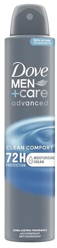 Dove Men+Care Advanced Clean Comfort Anti-Perspirant Aerosol Deodorant Spray with Anti-Odour technology & ¼ moisturising cream for 72 hour protection against sweat and odour 200 ml