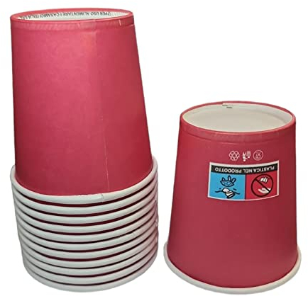 vidoelettronica Bicchieri in Carta per Acqua capacità orlo 180ml/210ml Colore Bianco Azzurro Rosso Rosa biodegradabili cartoncino (rosso, 180ml 100 pezzi)