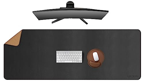 MAIDERN Schreibtischunterlage Leder & Kork, Doppelseitiges Schreibtischunterlage papier 130 x 50cm, Groß Mauspad xxl, Wasserdichte Schreibunterlage filz, Büro und Zuhause Tischunterlage (schwarz)
