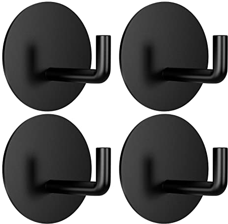 BARONAGE Hochwertige Selbstklebende Edelstahlhaken - 4er Set, Ohne Bohren - Ideal für Badezimmer, Küche und Wohnzimmer - Schwarz
