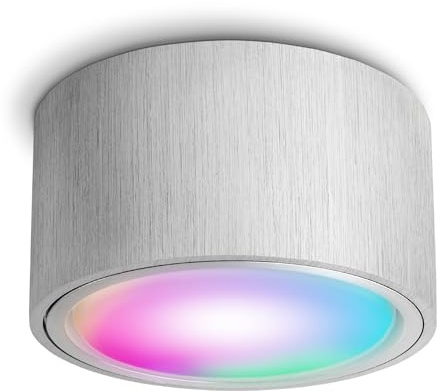 SSC-LUXon CELI-X Deckenspot Alu Smart GX53 RGBW WLAN dimmbar rund | Smarter Deckenspot silber gebürstet - RGBW GX53, 16 Mio Farben per App & Sprache, WLAN ohne Hub, große Leuchtfläche
