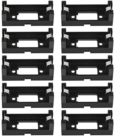 EMSea 10pcs Supports de Batterie CR123A Compatible avec PCB Boîtier de Prise de Support de Batterie à Cellule Unique avec Plastique à 2 Broches et Métal, Noir
