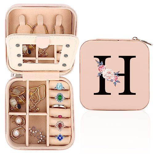 FIDWALL Schmuckkästchen Reise,Schmuck Reiseetui fuir Damen,Personalisierte Schmuckkästchen von A bis Z,Kleine Schmuck-Organizers mit Spiegel,Geschenk zum Frauengeburtstag,Geschenk zum Muttertag.(H)