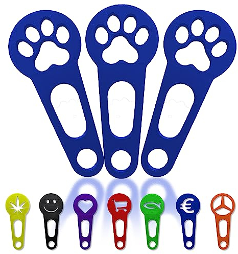 OnAir 3 x Einkaufswagenlöser zum abnehmen als Schlüsselanhänger; Einkaufswagenchip sofort abziehbar 3 Stück im Set; Handmade (Blau, Pfote)