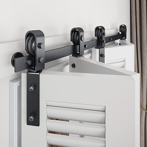 EaseLife 72 Bi-Folding Sliding Barn Door Hardware Track Kit for Closet, Side Mount, Heavy Duty, Slide Smoothly Quietly, Easy Install, Black