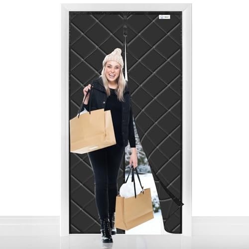 WENT Magnet Wärmeschutzvorhang für Türen 85x200 cm, Thermo Türvorhang Kälteschutz, Halten Sie Ihr Zimmer warm. Schwarz