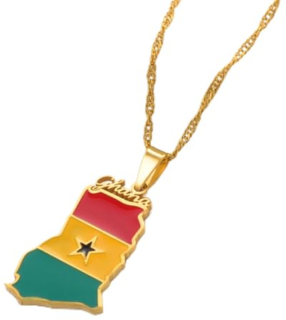 DELLEN Accessoires für Damen und Herren Ghana Landkarte und Flagge Anhänger Halsketten Charm Ghanaischer Schmuck Ghana Nationalfeiertag Weihnachtliches Geburtstagsgeschenk für Jubiläen
