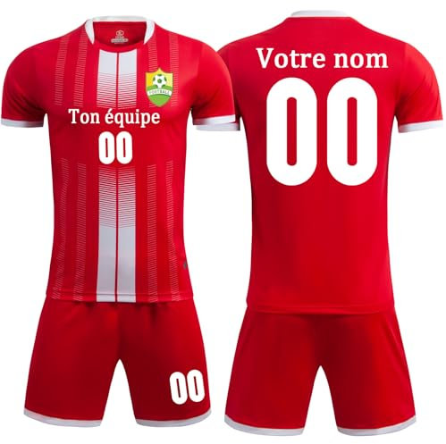 Maillot Football Personnalisé Fille Garçon Maillot Foot Personnalisable Adultes Hommes Femmes Ensemble Foot (Rouge)