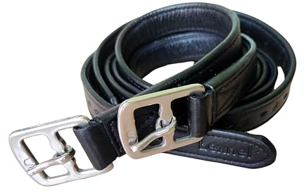 LEXNEL Steigbügelriemen aus weichem Leder mit Edelstahlbeschlägen, nicht dehnbar, 1 Paar, 2 Stück (137,2 cm – schwarz)