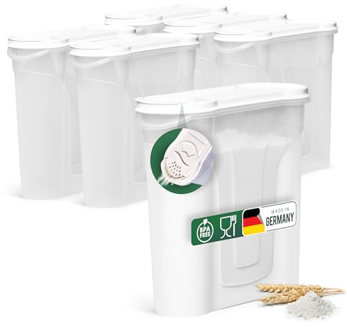 Novaliv Schüttdosen 6er SET Vorratsdose zum Streuen 2,4 Liter - Maße (LxBxH): 22 x 21 x 8,5 cm - Dose mit Deckel 2l für Müsli Mehl Zucker Dosen Küchen Organizer Food Box Meal-Prep-Boxen