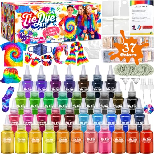 ZLPBAO Tie Dye Kit 37 Couleurs - Kit Tie Dye pour enfants - Teinture Textile de Tissu Vives pour Enfants et Adultes DIY Peinture de Vêtements - Kit d'art et d'artisanat pour teinter vêtements