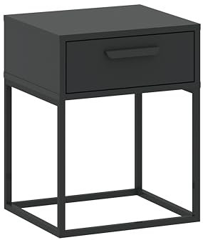 Oggi Nachttisch Cyria Anthrazit-Lade, Premium-Qualität, Metallgestell, kugelgelagerte Führung, Mattoberfläche, Selbstmontage, Kunststoffgriff.