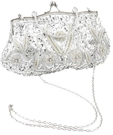 SAFIGLE 1pieza Bolsa De Fiesta Para Mujer Bordado Floral y Perlas Artificiales Clutch Vintage Hecho Mano Para Eventos Especiales y Bodas