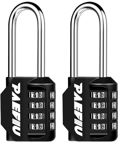 2 Stück Vorhängeschloss Langer Bügel, Zahlenschloss 4 Stellig Schloss mit Zahlencode, Zinklegierung Spindschloss für Fitnessstudio Schule Keller (Schwarz)