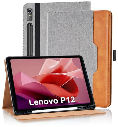Vkooer Coque pour Lenovo Tab P12 12.7 Pouces 2023 Housse Cuir PU [Réveil/Veille Automatique] Etui de Protection avec Support Fonction pour Lenovo Tab P12 - Gris