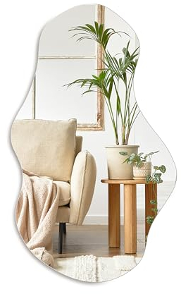 PERFNIQUE Irregular Wall Mirror, 71 x 43cm, Asymmetrical Modern Mirror for Bathroom, Bedroom, Living Room, Entryway, Wall Mounted, Frameless