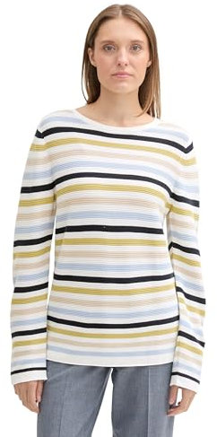 TOM TAILOR Damen 1016350 Strickpullover aus Bio-Baumwolle, 37563-Green Blue Knit Stripe Design, M