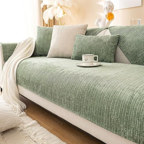 Gluhbirnen Sofadecke, Sofadecken Für Sitzfläche, Sofaschoner rutschfest, Sofa Überzug, Chenille Sofabezug l Form, Sofa Überwurfdecke, Couch Bezug, Couch Decke, Grün, 70 * 180CM