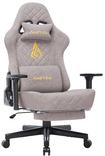 Andyou Gaming Stuhl Racing Gamer Sessel, Ergonomischer Gaming Chair Bürostuhl mit Verstellbare Lendenkissen, Fußstütze, Kopfkissen und 2D Armlehnen, Vintage-PU-Leder 90-150°, Rosa