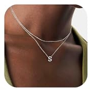 TINGN Silberkette Damen, Zierliche Silberkette Damen Buchstaben S Halskette Damen Silberschichtige Halskette Damen Silberkette Damen Schicht Kette Damen Silber Schmuck