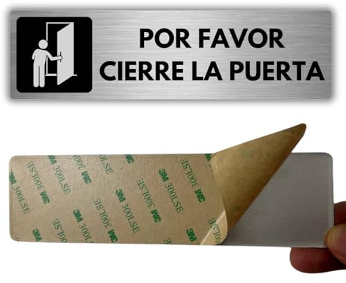 LEIASA | Señal Adhesiva Por Favor Cierre la Puerta - 5x18 cm - Grosor 0.8 mm - Aluminio - Rótulo Aviso Cierre de Puerta - Signo Mantener Puerta Cerrada - Cartel Adhesivo 3M - Indicador Puerta