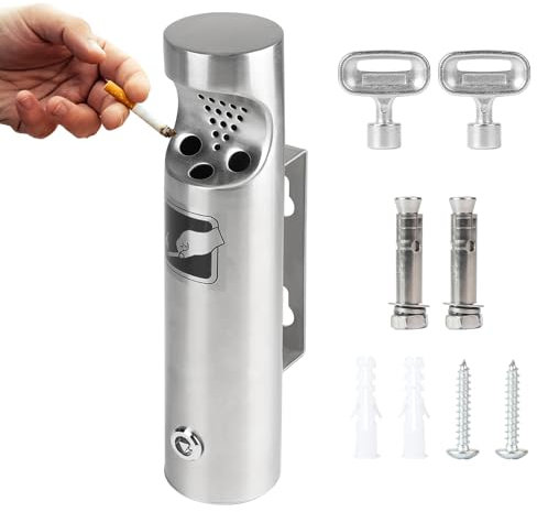 CPROSP 1 Pcs Cenicero de Pared Exterior 28.5 * 6.5cm, Cenicero de Pared Pequeño Acero Inoxidable, con Cerradura, para Jardines, Patios, Villas, Restaurantes, Antiolor y Fácil de Limpiar