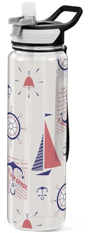 Sevdomey Sailing Boats Water Bottle with Straw Lid Clear Leakproof Gym Water Bottles for Outdoor Sport Drinking Fitness Workout Travel, 32 oz