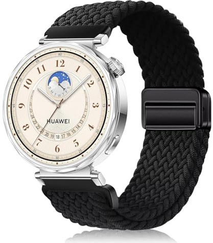 PaceBid 18mm Nylon Armband für Huawei Watch GT 7 41mm/GT6 41mm/GT5 Pro 42mm | für Watch GT5/GT4 41mm, Garmin Venu 4 41mm/Venu 3S/2S/Forerunner 265S/255S, Geflochtenes Magnetisch Ersatzarmband, Schwarz